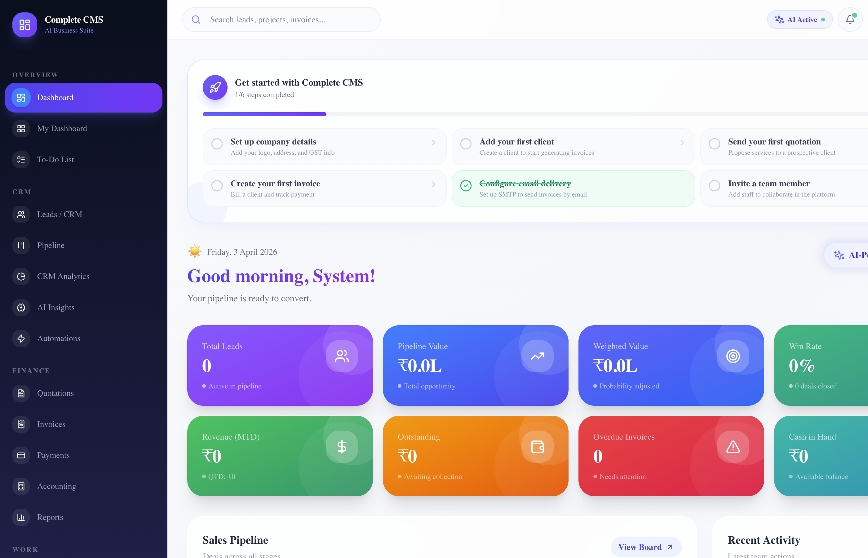 Complete CRM website screenshot